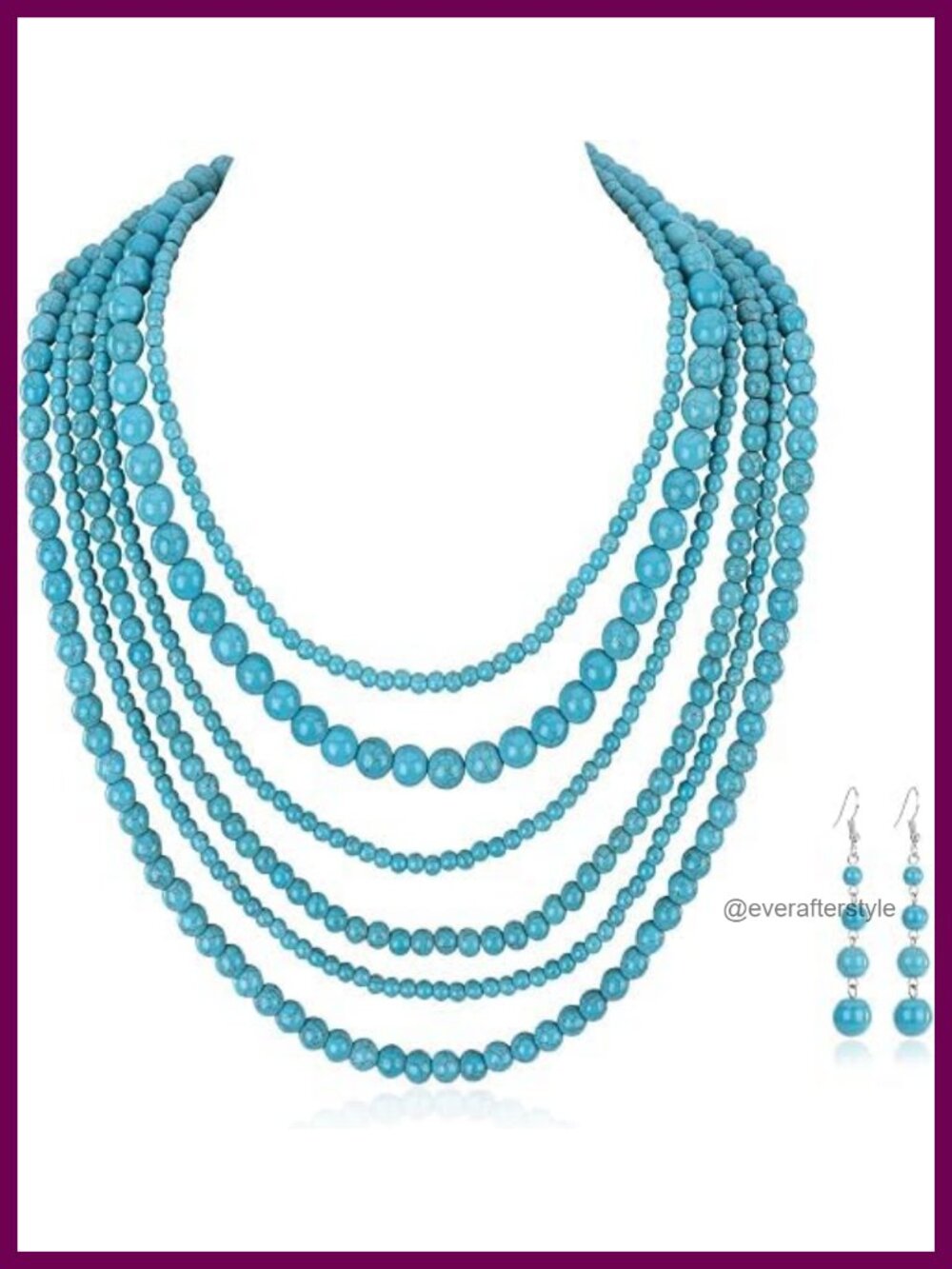 Turquoise Necklace & Dangle Earring Set for Women, Western Style